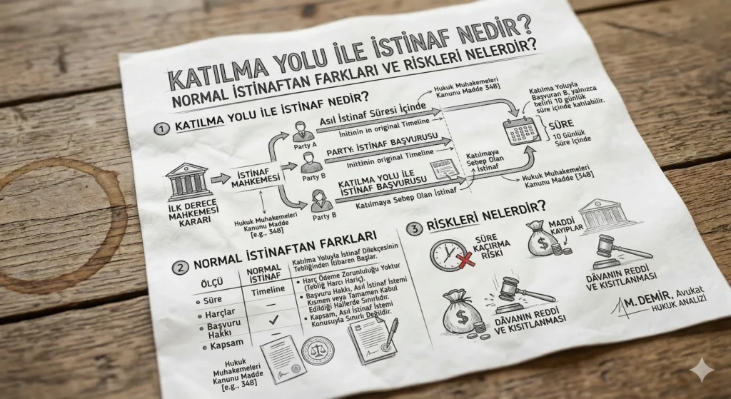 Katılma yolu ile istinaf başvurusunu anlatan usul hukuku görseli