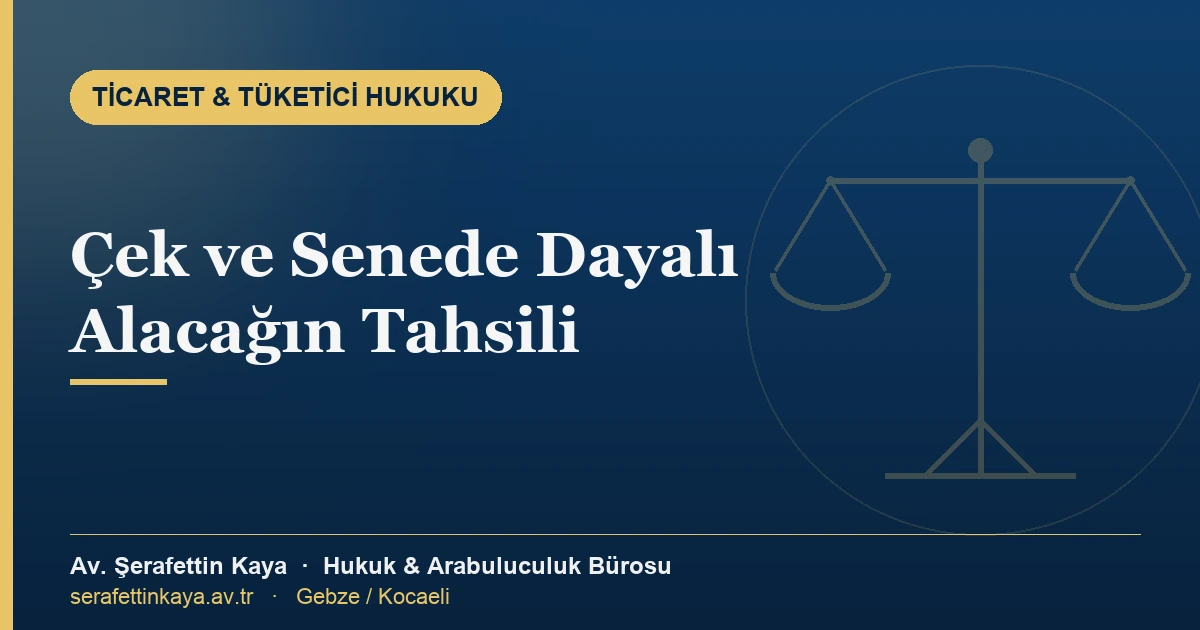 Çek senet takibi ve kambiyo yoluyla alacak tahsili sürecini anlatan görsel