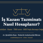 İş kazası tazminatı hesaplama rehberi kapak görseli — terazi simgesi, lacivert zemin