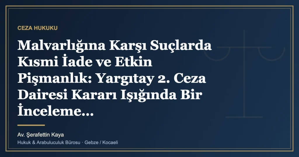 Malvarlığına Karşı Suçlarda Kısmi İade ve Etkin Pişmanlık: Yargıtay 2. Ceza Dairesi Kararı Işığında Bir İncele