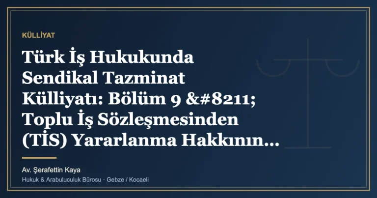 Türk İş Hukukunda Sendikal Tazminat Külliyatı: Bölüm 9 – Toplu İş Sözleşmesinden (TİS) Yararlanma Hakkın