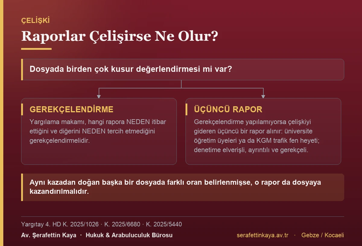 Kusur raporları çeliştiğinde izlenecek yolu gösteren akış görseli.